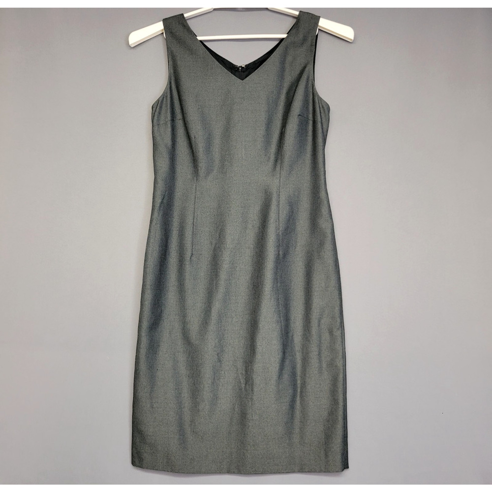 Vintage DG Donna Gray Sheath Dress Womens 8 Gray Sleeveless Shine Shimmer V-neck